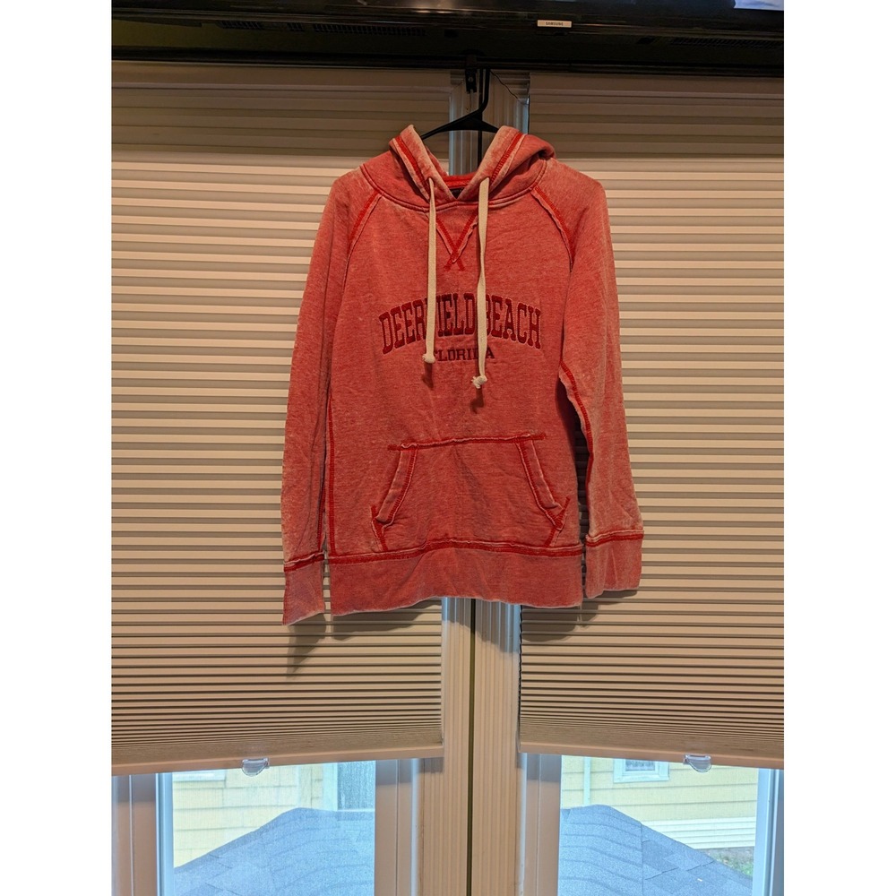 Basix of America Deerfield Beach Florida Acid Wash Hoodie Red Small